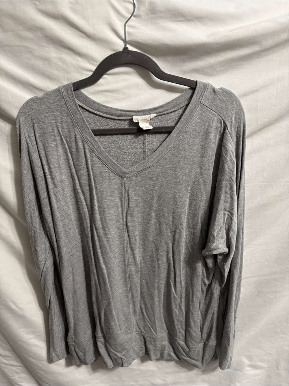LOFT Gray V-Neck Long Sleeve Tee